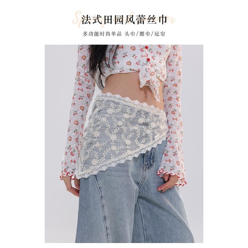Women S White Lace Tie Triangle Scarf For Jeans Decoration