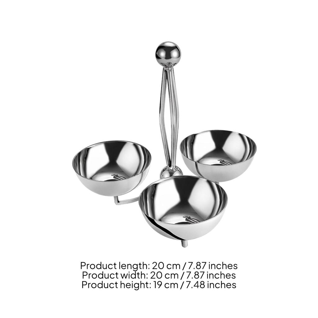 ThreeCompartment Stainless Steel Snack Stand with Bowls Polished Serving Bowl