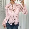 This Is A New Autumn Style of Fashionable and Sexy Cut-out Lace Stand-up Collar with Flared Sleeves and Breathable Knitted Lace Shirt