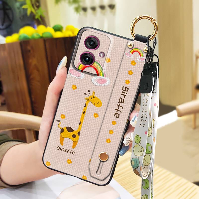 Silicone Cartoon Phone Case For MOTO G55 5G Anti-dust Phone Holder Cute Anti-knock Wrist Strap Soft Case Fashion Design