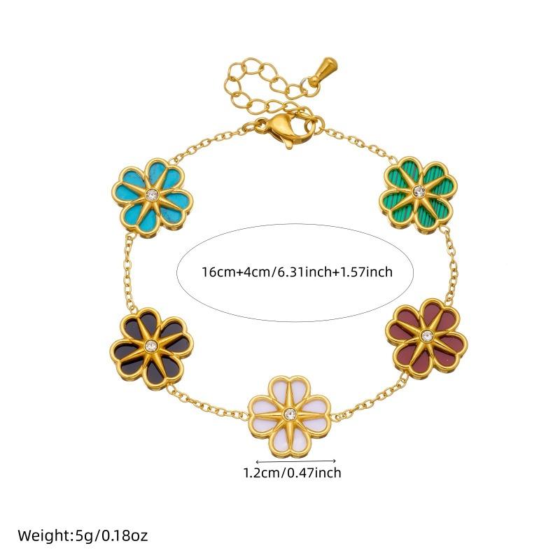Gold Malachite Flower Zircon Bracelet For Women Dainty Jewelry