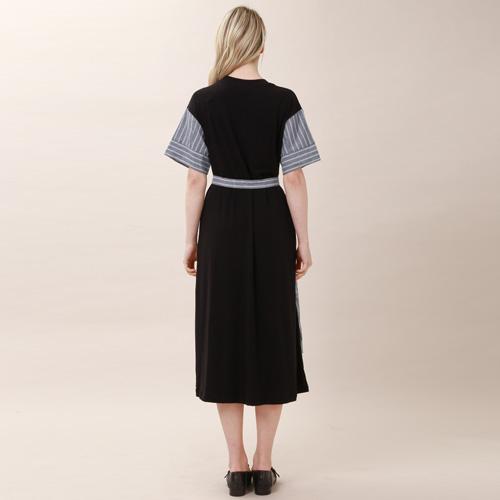 Bunderghost Color-Blocked Overskirt Long Dress (Black)