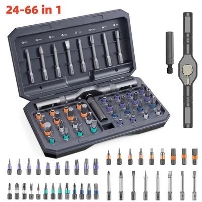 24-66 In 1 Magnetic Screwdriver Set DIY Ratchet Screwdriver Set Multi Bit Drive Set with Detachable Ratchet Handle for Compute