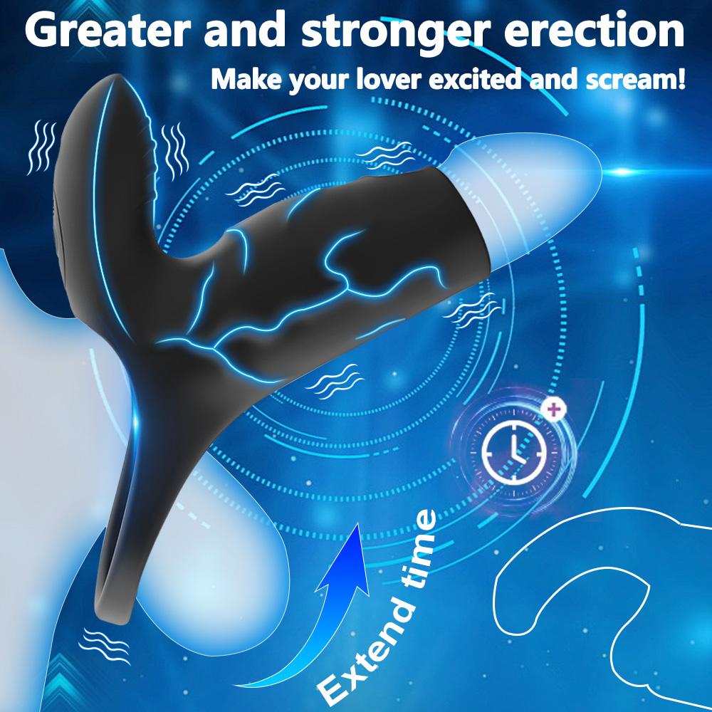 Penis Sleeve Vibrating Cock Ring Clitoris Nipple G Spot Stimulation 10 Vibration Modes Penis Enlargement Male Couple Sex Toy