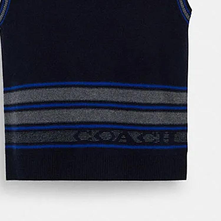 Coach SS24 Striped Logo Embroidered V-Neck Pullover Vest Men tops Navy-Blue CM808-NV-GY