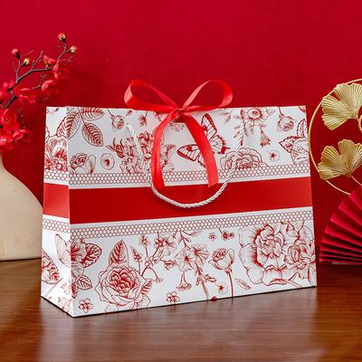 Floral Gift Bag, Colorful Paper Bag, Light Luxury, Packaging Bag, Comes with Ribbon, Festival Gift, Gift Bag, Clothing Handbag
