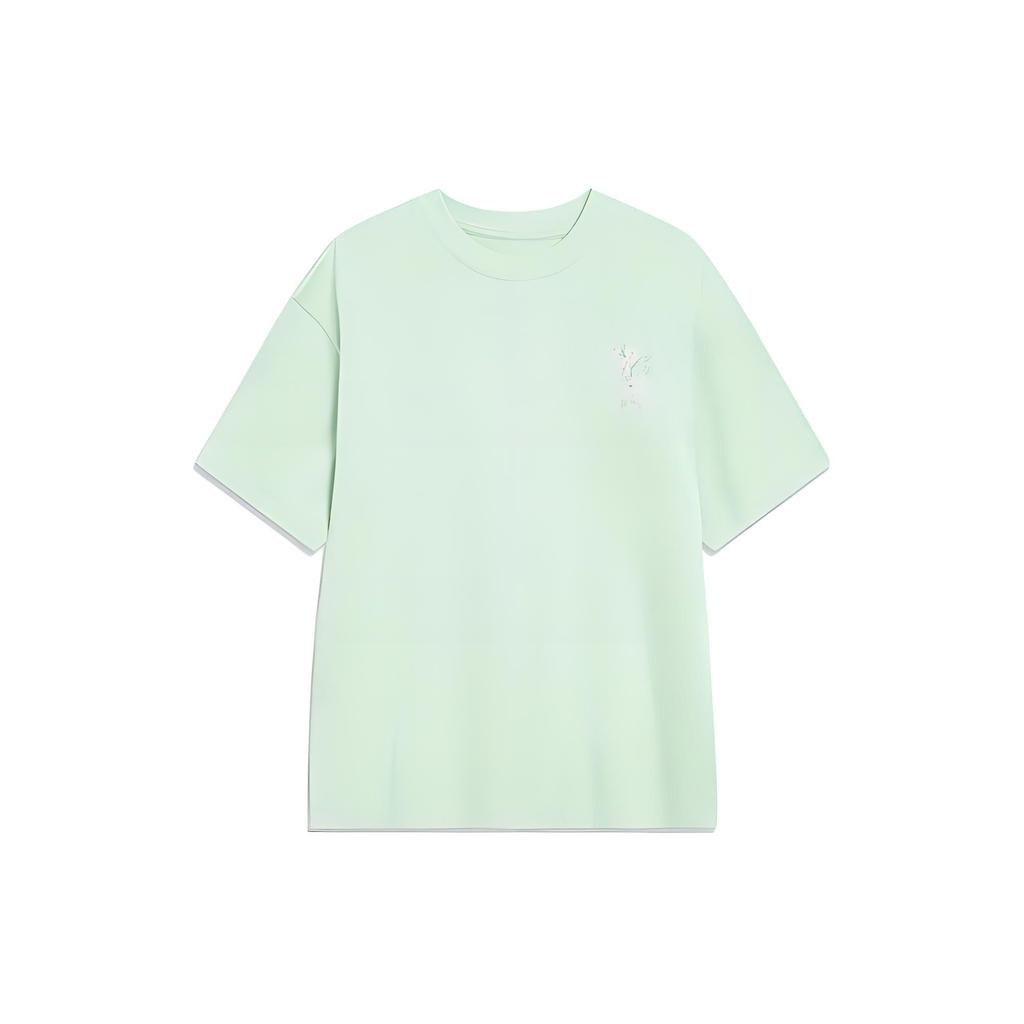 Li Ning Chinese Culture Series Floral Pattern Round Neck Short Sleeve T-Shirt Women Tops Bamboo-Green AHST428-3