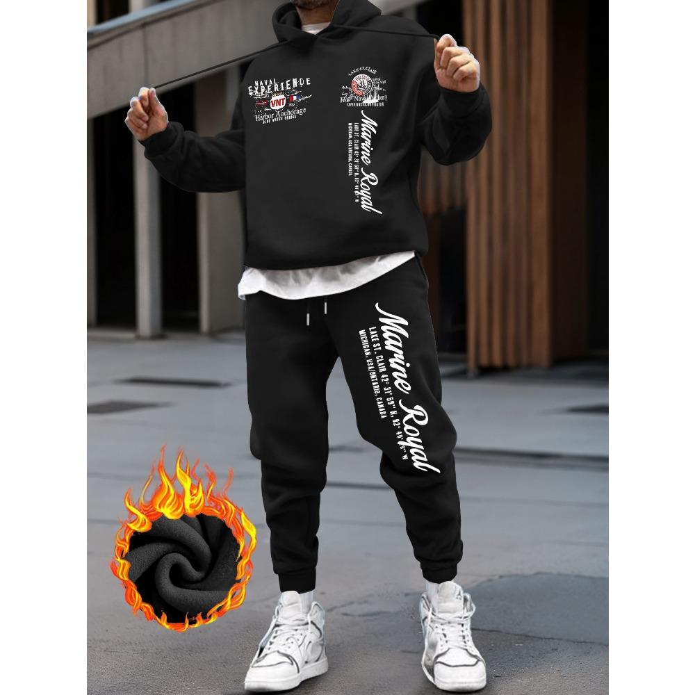 

Men s Trendy Streetwear Hoodie & Sweatpants Set - Thick, Warm Winter Outfit with Print Design, Machine Washable XXL