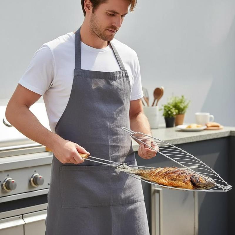 Pinze da Barbecue con Manico in Legno Resistente al Calore Utensile da Cucina Robusto per Girare Pesce Bistecca Verdure