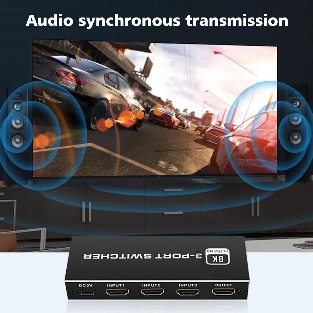 Q8Q3-3 HDMI 2.1 Switch 3x1 8K 4K 120Hz HDR Audio Video Synchronizer for Gaming/Home Theater