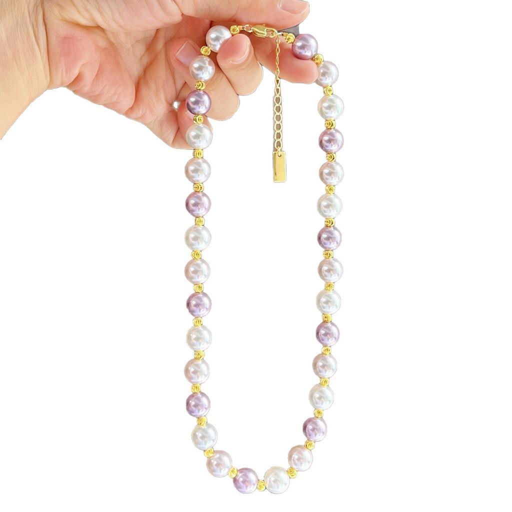 Haute Couture Design Mixed Color Purple And White Artificial Crystal Pearl Necklace Collarbone Chain