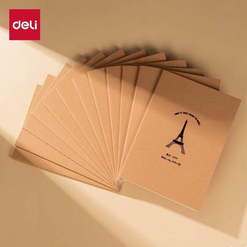 Deli A5 Kraft Paper Stitched Softcover Notebook (12 Pack)