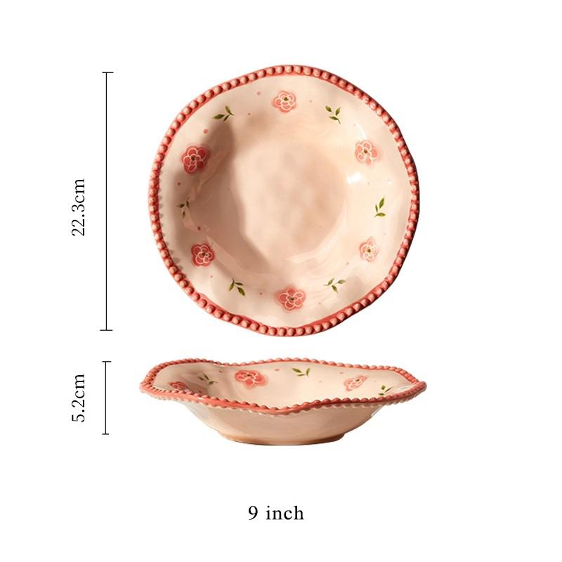 Household 7~9 Inch Ceramic Plates French Style Vintage Floral Pattern Wedding Tableware Aesthetic Underglazed Colour Dinner Dish