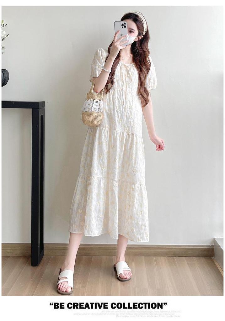 High-End Embroidered Mid-Length Maternity Dress - Summer 2026 Collection