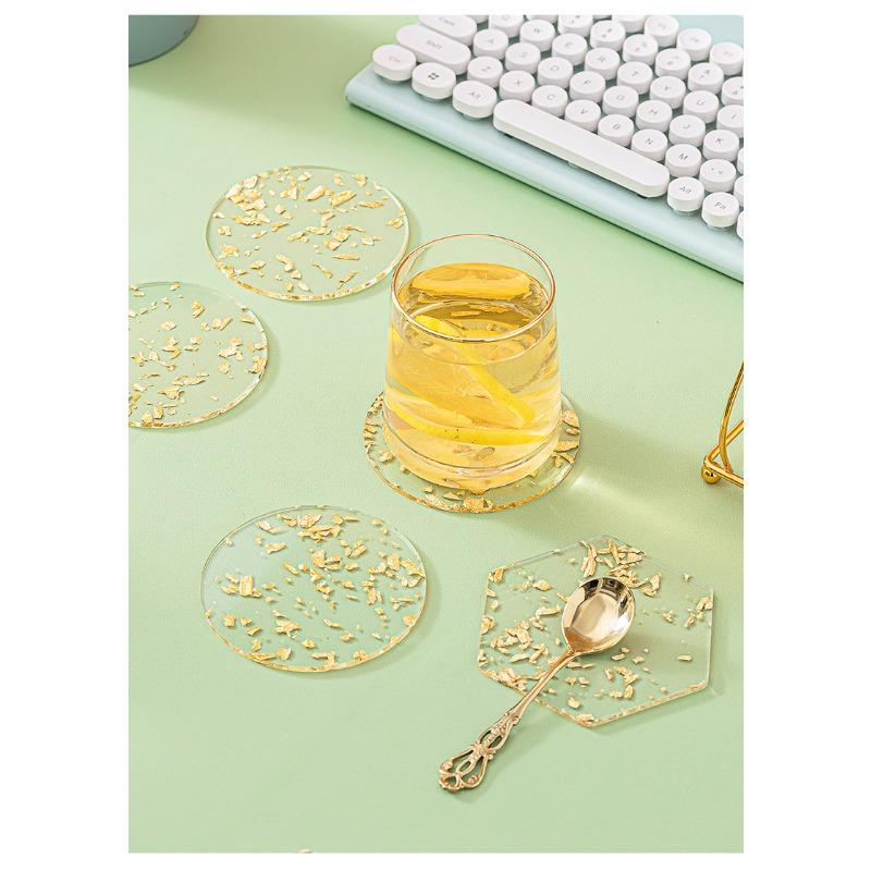 Acrylic Coaster Tea Cup Gold Foil Ins Same Creative Resin Table Mat Waterproof Heat-Resistant Mat Style Nordic Style