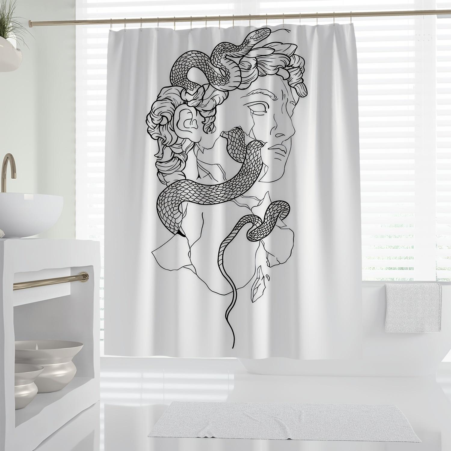 

1Pc Minimalist Line Art Vintage Greek Sculpture Digital Print Shower Curtain, Waterproof Bathroom Decor W60H190(CM)-1 Pcs