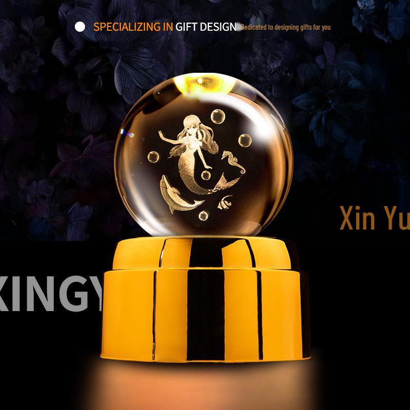 Creative Rotating Crystal Ball Night Light: Decorative Craft for Bedroom Atmosphere and Festive Gift.