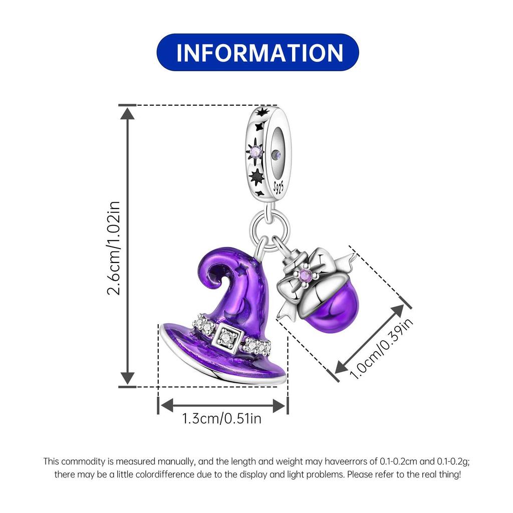 Copper Purple Magic Hat Pendant Charms Beads Fit Bracelets Diy Party Trendy Gifts Jewelry Accessory