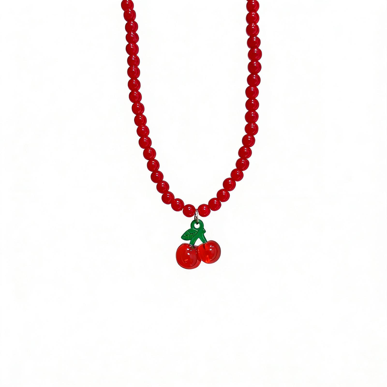 

Beaded Necklace with Cherry Pendant Adjustable Length Lightweight Design Suitable for Everyday Wear and Various Outfits