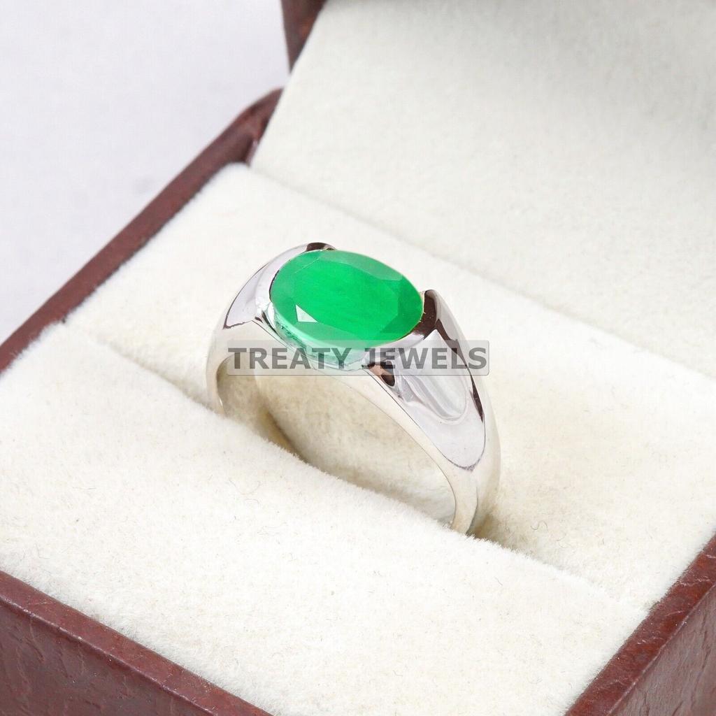 Emerald Oval Cut Gemstone With 925 Sterling Silver Ring For Men's #B33 JL375671290536