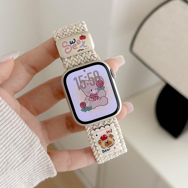 Applicable to iwatch10th generation cute bear nylon woven magnetic strap applewatch new s9/876SE