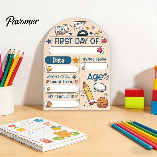 Wooden Message Board for Classroom First Day of School Board, Reusable Erasable Chalkboard Design, Creative Ornaments Stable Base Photo Prop