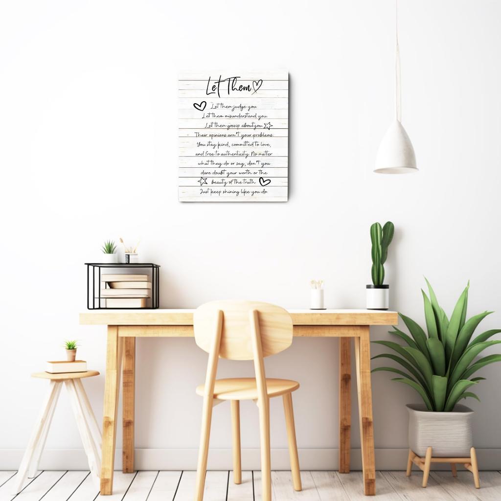 Let Them pirational Wall Art Framed, Mental Health Wall Decor, Motivational Positive Affirmations Canvas Wall Art Prints for Home Bedroom Living Room