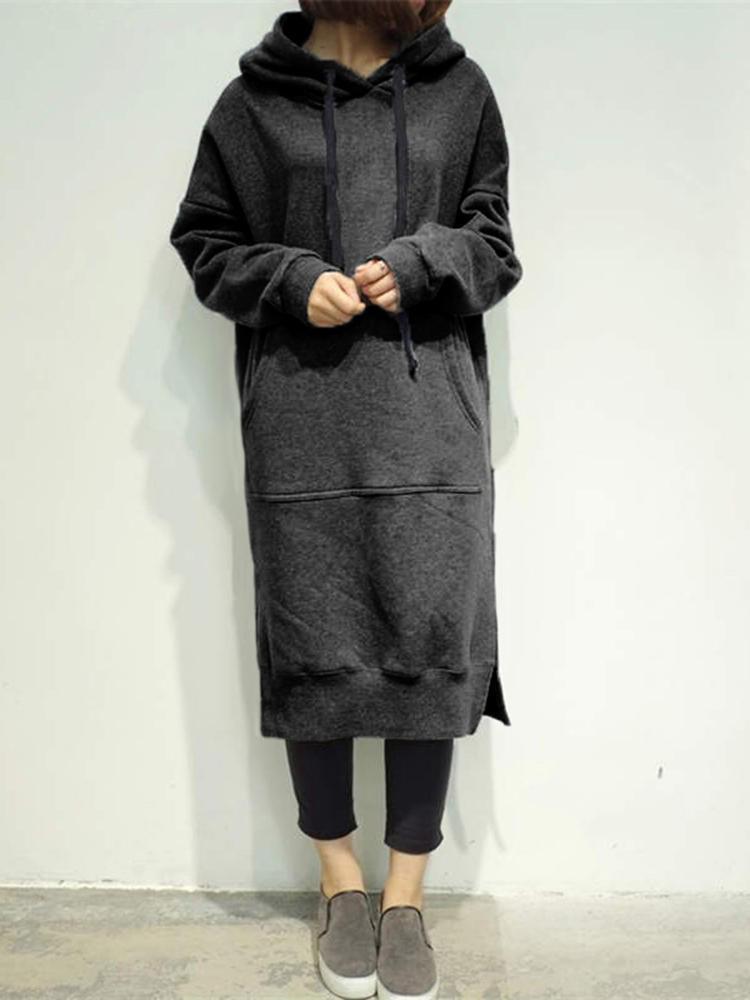 Plus Size Women's Solid Color Long-Sleeve Casual Sweatshirt and Windbreaker Coat