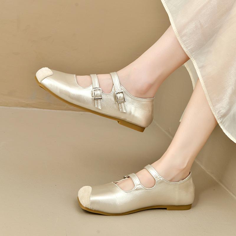 Summer Korean version of Mary Jane flat bottom hundred small leather shoes women's retro square head with one word 2025 new shoes with ballet