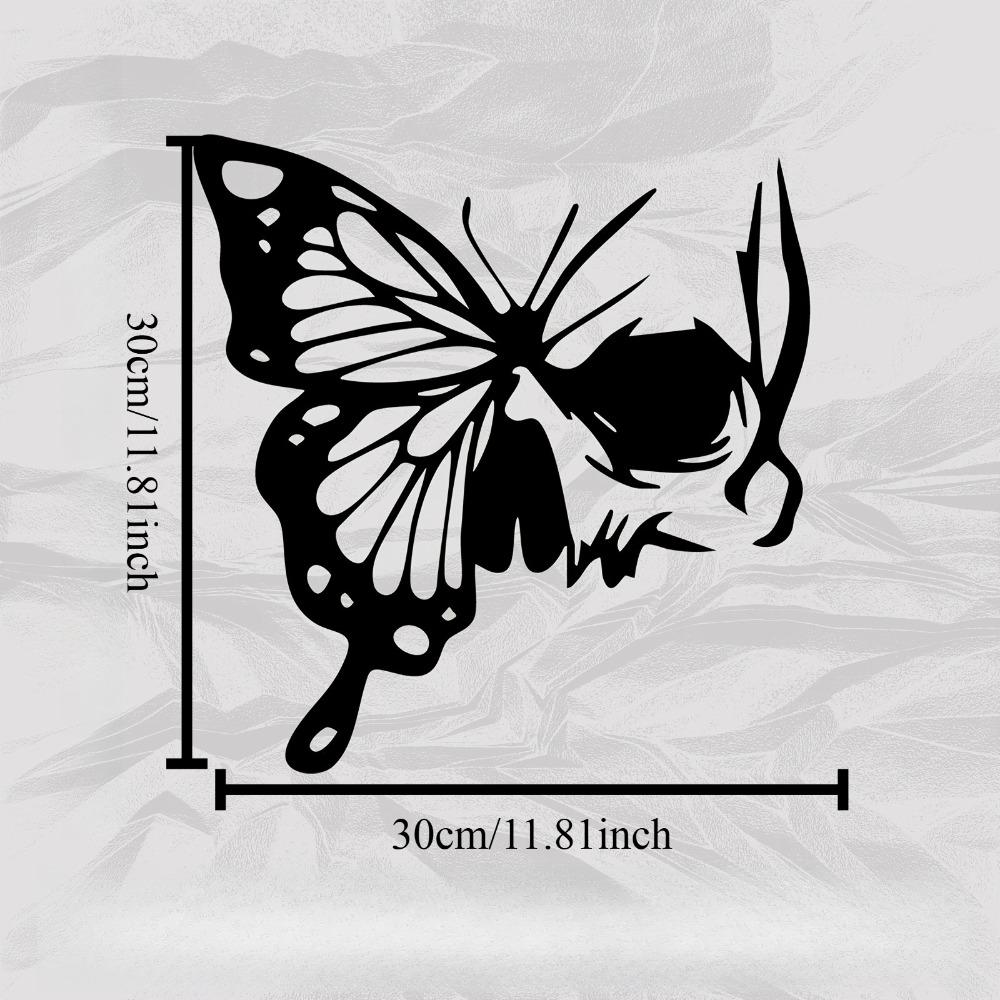 

Skull Butterfly Metal Wall Art Weather Resistant Gothic Decor Halloween Gift for Outdoor Fence Indoor Accent 12in