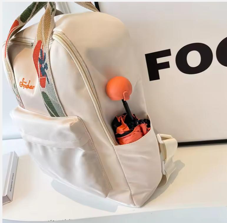 Nylon Fabric Fashion Backpack For Women Floral Hand Strap Pure Color Large Capacity Travel Bag Multi-pocket School Book Rucksack