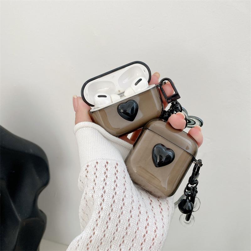 Korean style INS transparent black heart suitable for AirPods Pro 1 protective case 1st and 3rd generation Apple Bluetooth earphone case for women