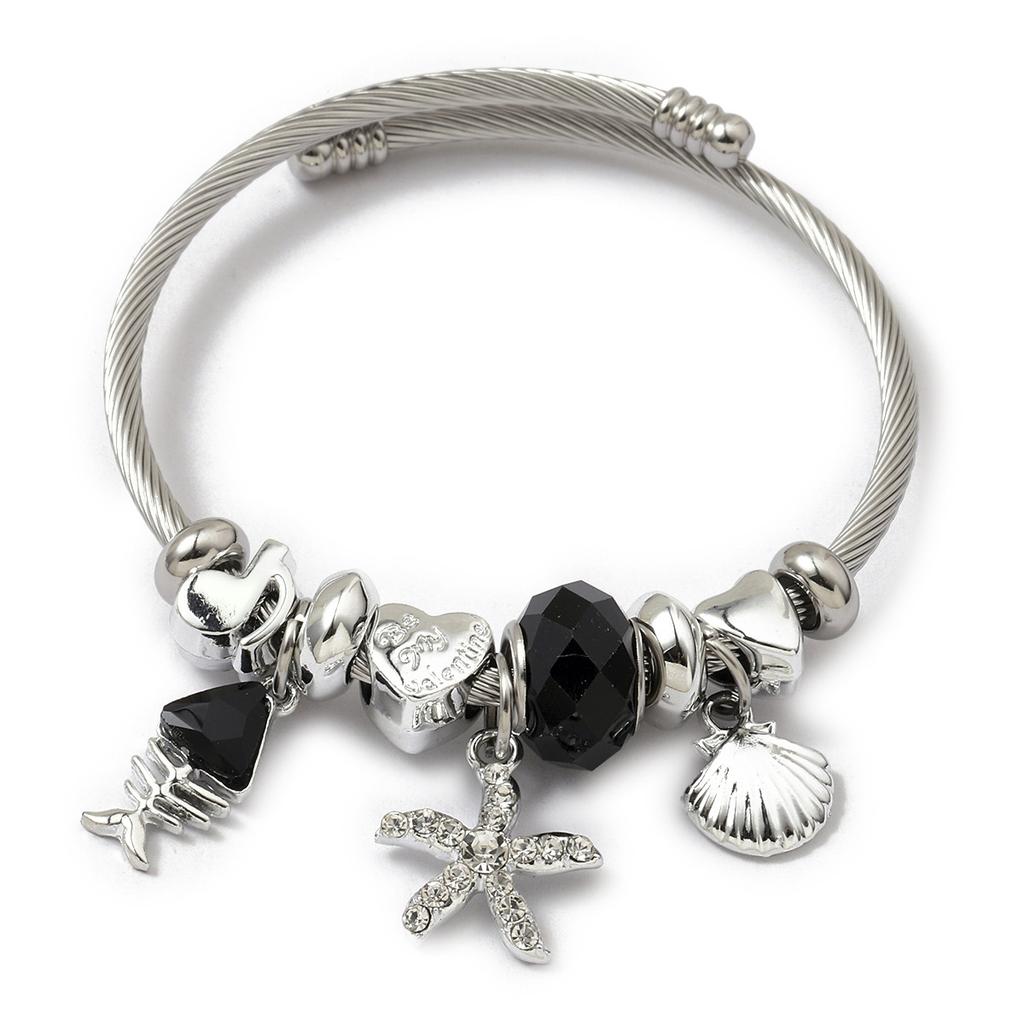 Simple Fashion Stainless Steel Bracelet With Crystal Bead Pendant Unisex Jewelry