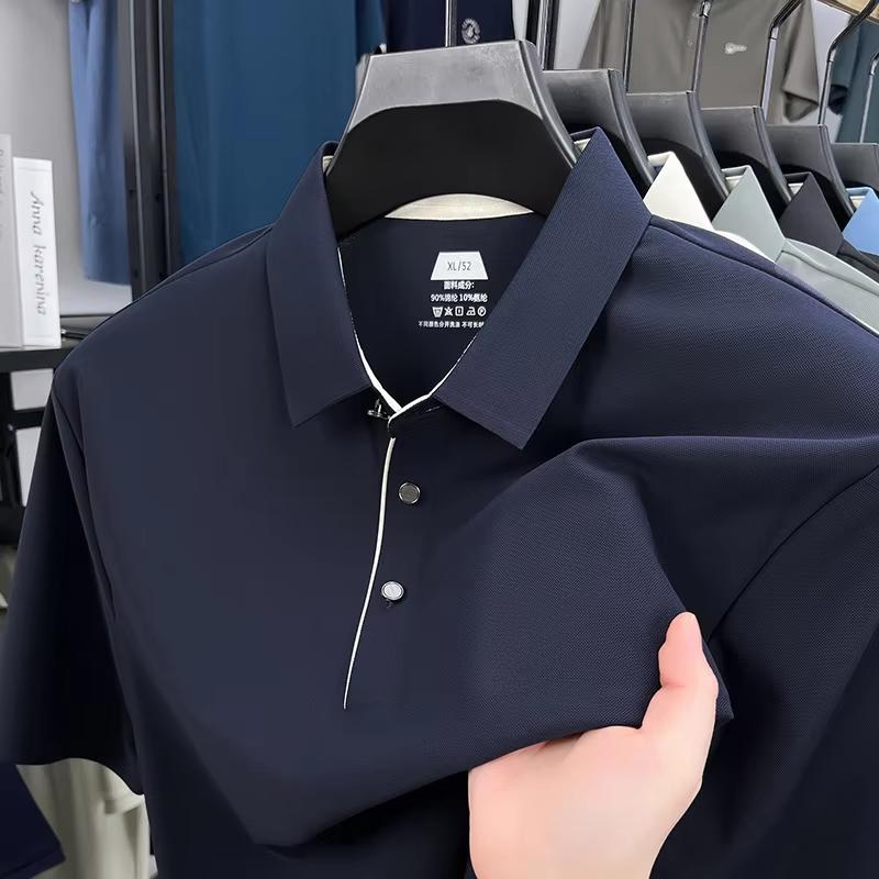 High Quality Ice Silk Breathable Polo Shirt Short Sleeve Men's Wear Summer Comfort Fashion Solid Color Business Casual T-shirt