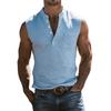 Ärmelloses Henley-Hemd für Herren aus Leinenmischung mit Brusttasche, Mehrfarbig, Lässiges Sommer-Tanktop