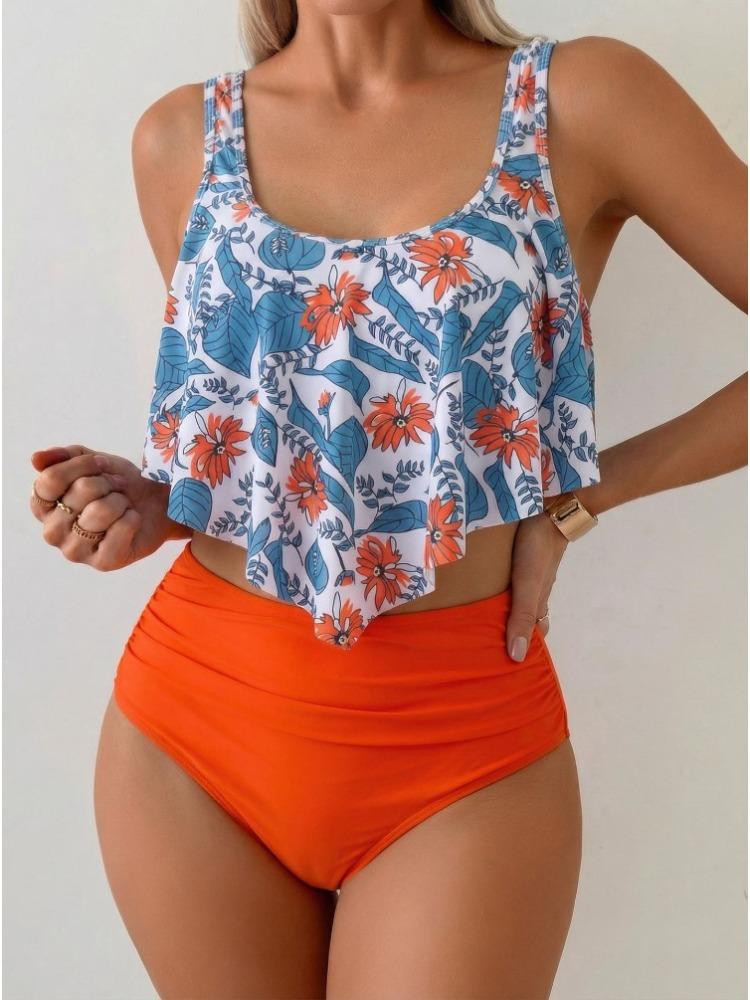 European and American Women's Swimsuit with Ruffled Edges, High Waist To Cover The Belly, Slimming and Slimming, Split Swimsuit, Sexy Bikini Swimsuit