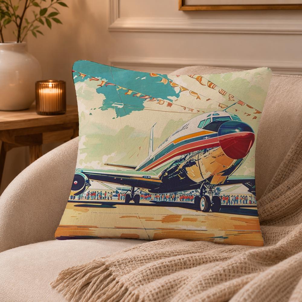 Aircraft Airplane Cool Cushion Cover Anti-dustmite Pillowcase Invisible zipper silky short plush Sofa cushion cover