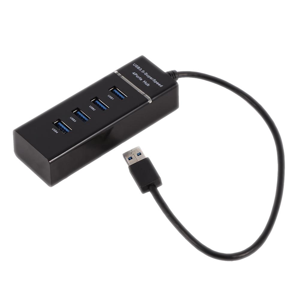 High Speed 4 Port USB 3.0 Hub Converter Adapter Portable Extender for Macbook Card Reader Black