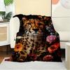 1pc Cheetah,Flowers,Nature Digital Print Flannel Blanket - Contemporary Style, Suitable for All Seasons, Perfect for Home, Travel, or Campin