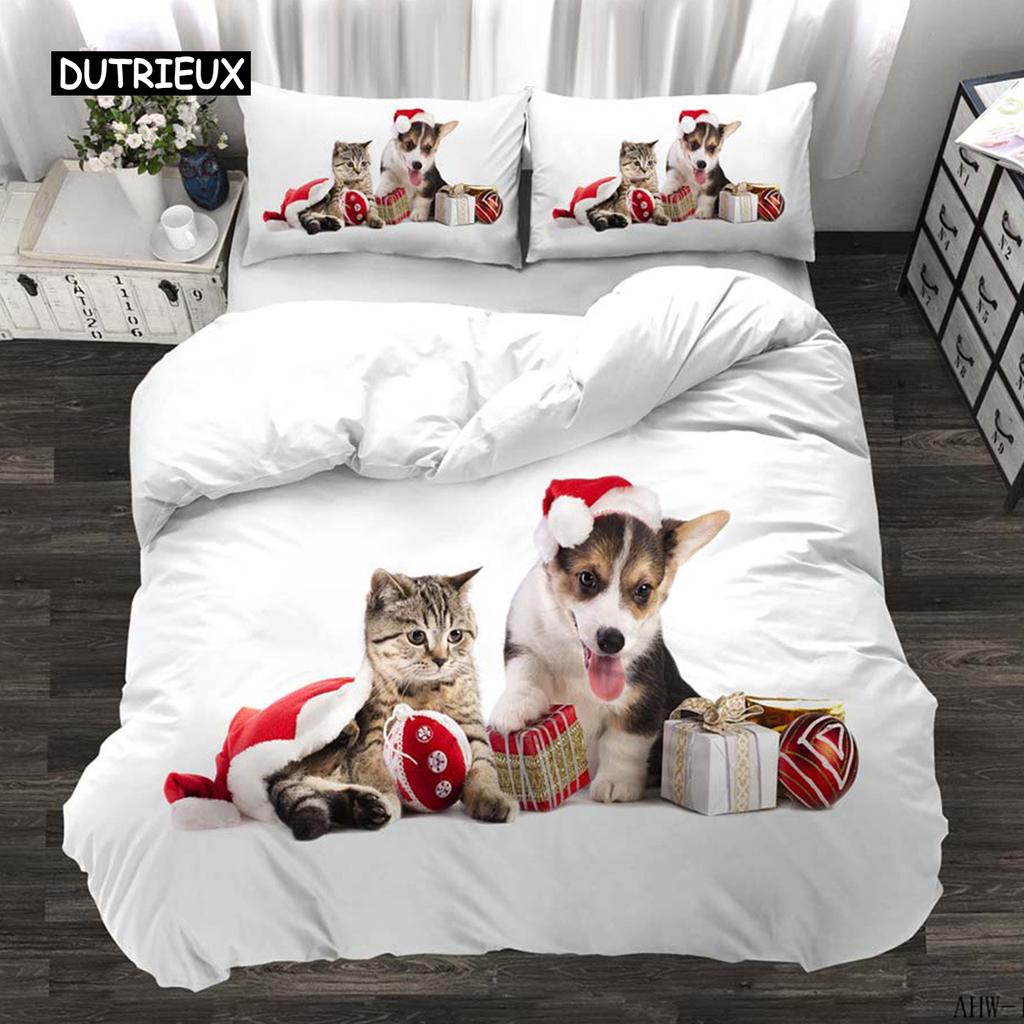 3D Digital Printing 2/3pc Animal Cat Pattern Quilt Cover Pillowcase Double Bed Set Cover Quilt Soft Microfiber Bedding Set