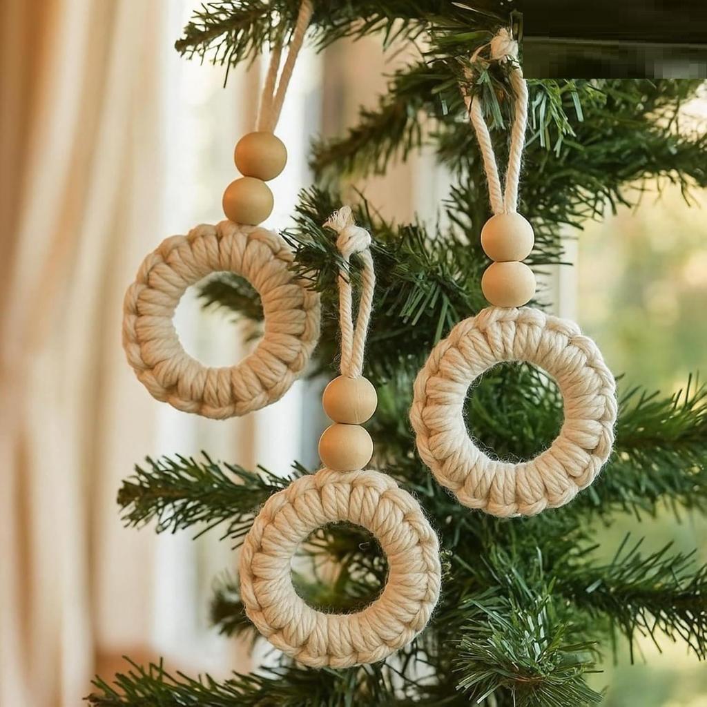 10 Pack Wood Christmas Ornament for Decoration, Natural Modern Minimalist Xmas Tree Hanging Home Decor Bohemian Holiday Decorations