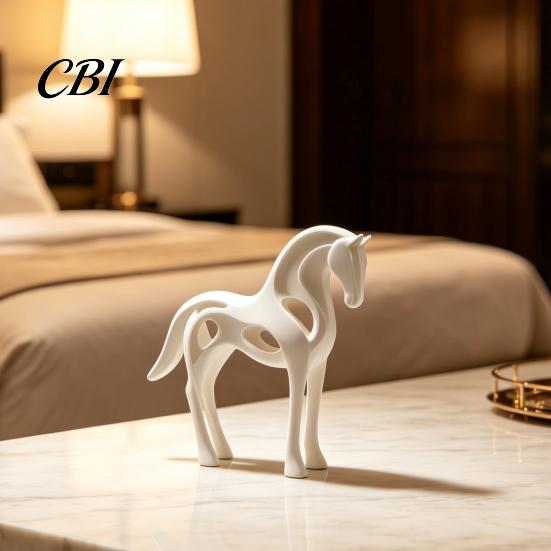 Modern Art Sculpture 3D Printed Abstract Horse Statue, Minimalist Galloping Stallion with Matte Home Decor Ornament Flowing Curves, Desk for