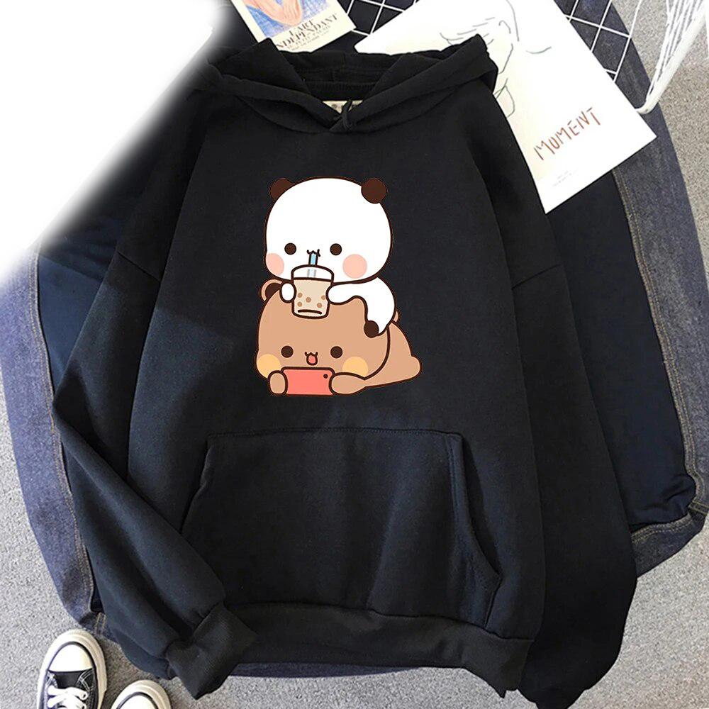 New Kawaii Bubu And Dudu Drink Bubble Tea Print Woman Unisex Fashion Hoodie