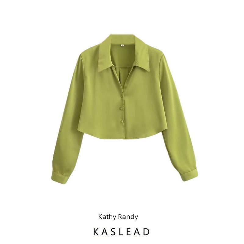 Kaslead Fashion Style Silk Satin Texture Long Sleeves Shirt