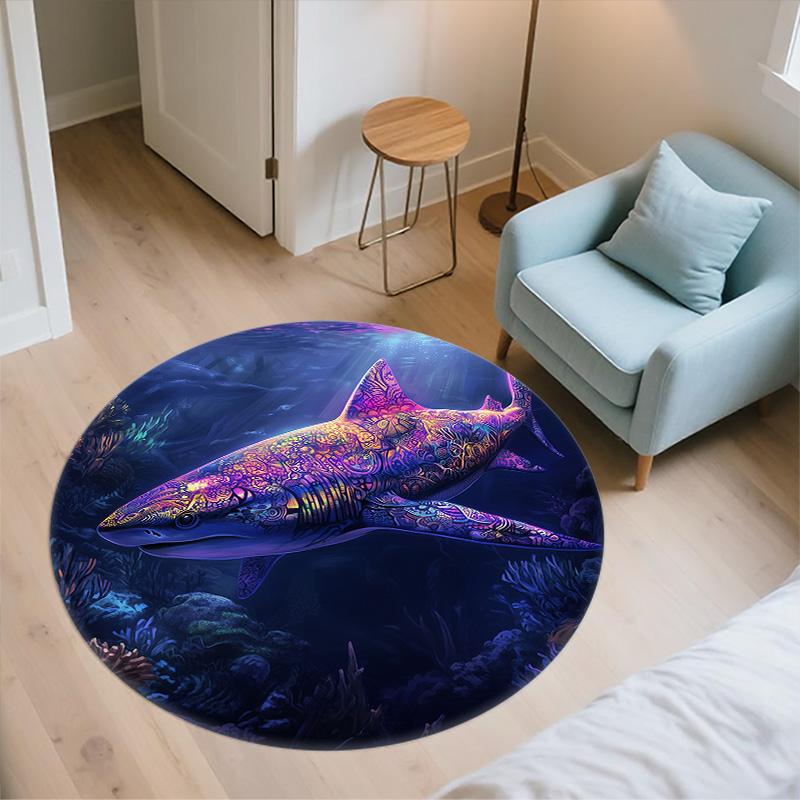 Shark,Round Area Rug,Carpet Rug for Living Room Bedroom Sofa Playroom Decor,Non-slip Floor Mat