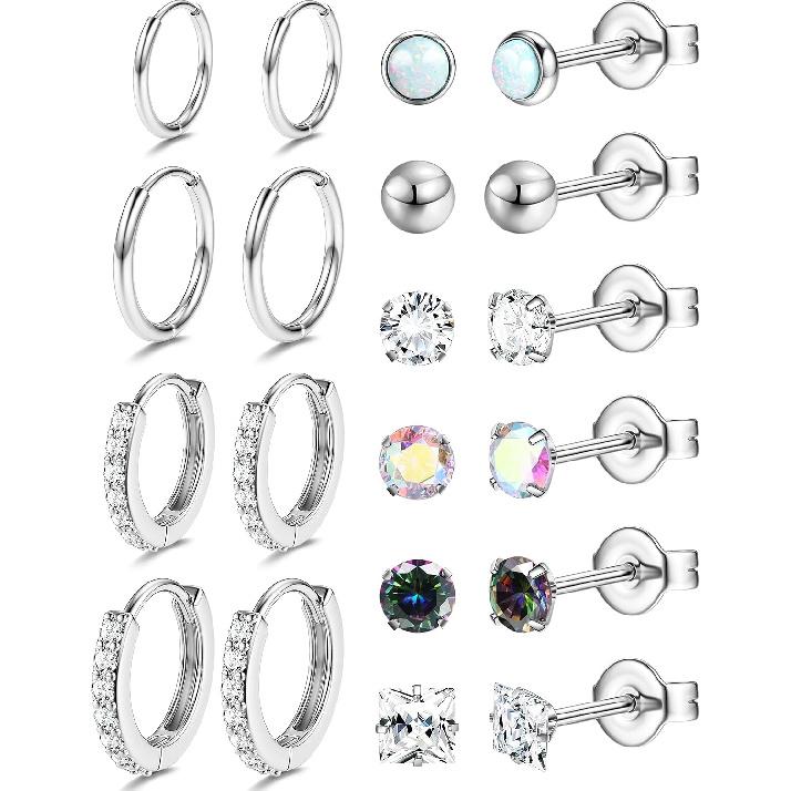 MILACOLATO S925 Sterling Silver Stud Earrings for Women Men Hypoallergenic 18K Gold Plated Cubic Zirconia Earrings Studs Brilliant Simulated Diamond
