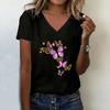 T-shirt V Neck Casual Fashion Y2k Butterfly Harajuku Printed T Shirts Women Short Sleeve Summer Spring Tee Shirt