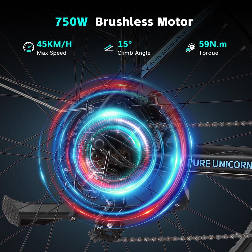 PURE UNICORN U3 Electric Bike 750W Motor 48V12.8Ah Battery 29 Inch Tires 45km/h Max Speed 60km Max Range Shimano 7-speed
