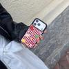 Cute Animals  Embroidery Red Grid Pattern Lattice phone Case For iPhone 17promax 17pro 16 15 14 Pro Max Lovely Anti-fall Cover