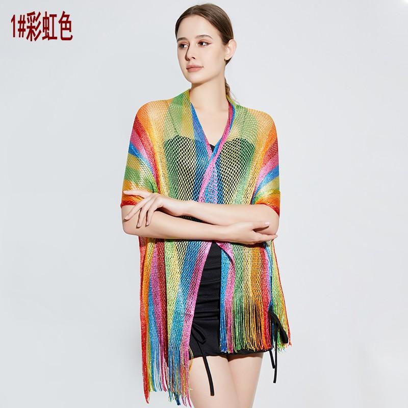 

2023 Новый европейский и американский стиль Сексуальный радужный полосатый длинный бородовый солнцезащитный платок-шаль Пляжный солнцезащитный шарф Универсальный 8Y